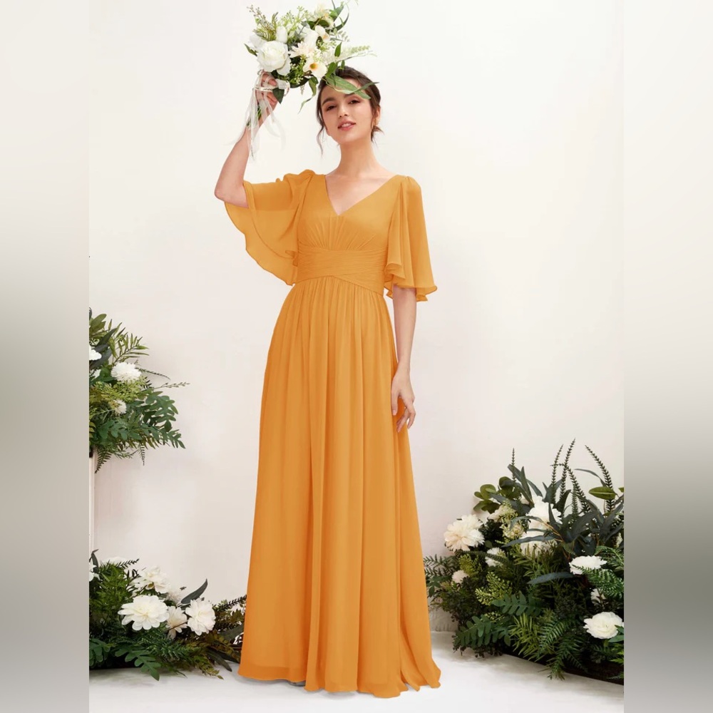 Yellow, Marigold, Mango, Gold Chiffon Bridesmaid Dress